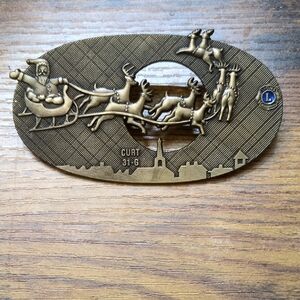 Vintage Brass Santa Sleigh Lions Club Pin Marked Curt 31-G